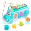 Cable World Baby School Bus Xylophone Toy for Toddlers 1-3, Baby Musical Bus Toys for 1 Year Old Girl, Shape Sorting Toys Knocking Xylophone Educational Musical Instruments Toy...