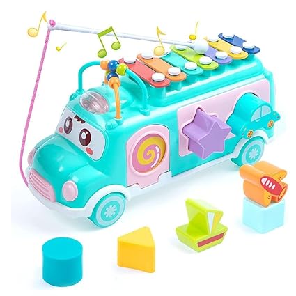 Gigtech Toys & Games – Fun, Safe & Educational Toys for Kids 22 Cable World Baby School Bus Xylophone Toy for Toddlers 1-3, Baby Musical Bus Toys for 1 Year Old Girl, Shape Sorting Toys Knocking Xylophone Educational Musical Instruments Toy...