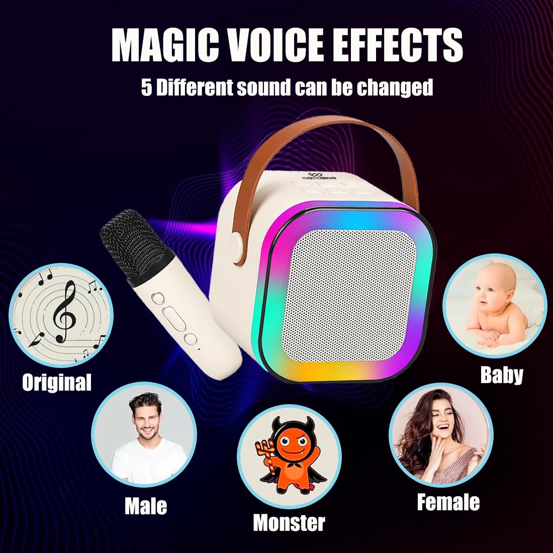 Gigtech Rechargeable Karaoke Mic with Speaker for Singing with led colourful lights 4 Gigtech Rechargeable Karaoke Mic with Speaker for Singing | Wireless Mini Portable Bluetooth Speaker with Microphone & LED Lights