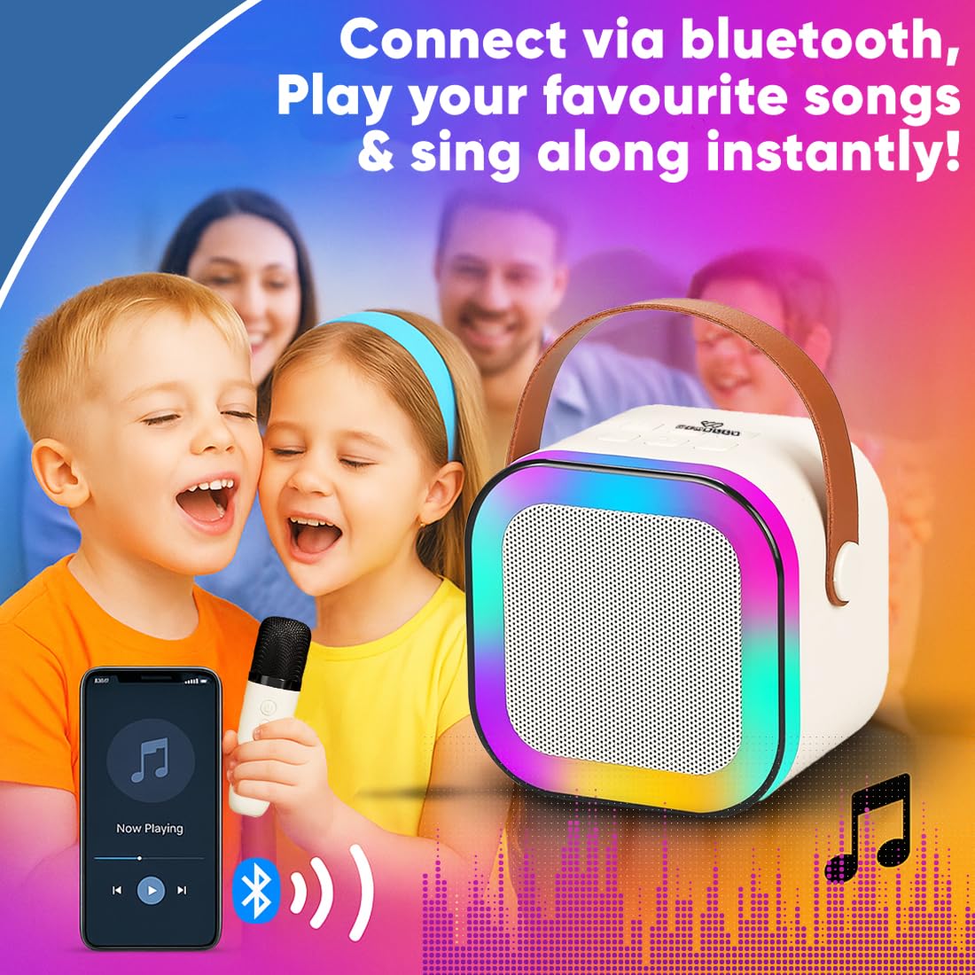 Gigtech Rechargeable Karaoke Mic with Speaker for Singing with led colourful lights 10 Gigtech Rechargeable Karaoke Mic with Speaker for Singing | Wireless Mini Portable Bluetooth Speaker with Microphone & LED Lights