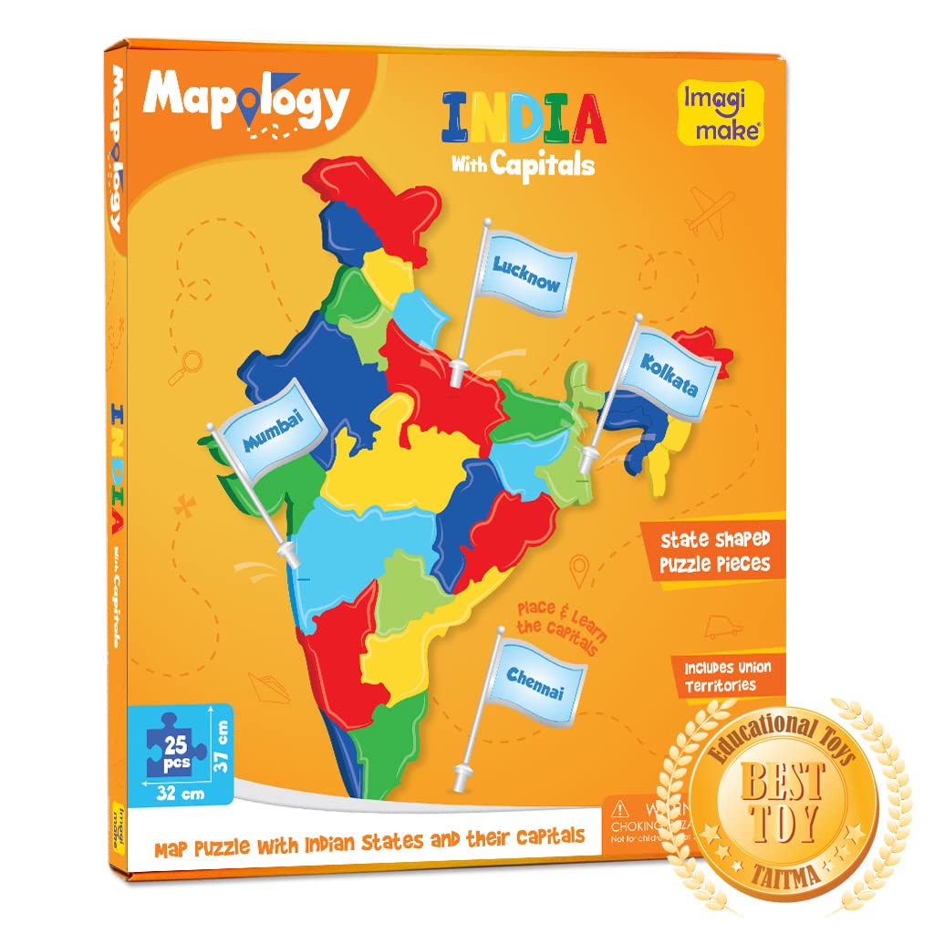 Gigtech Imagimake Mapology India with State Capitals - Educational Toy and Learning Aid for Boys and Girls 3 Imagimake Mapology India with State Capitals - Educational Toy and Learning Aid for Boys and Girls - India Map Puzzle - Jigsaw Puzzle, 25 Pieces, Kids