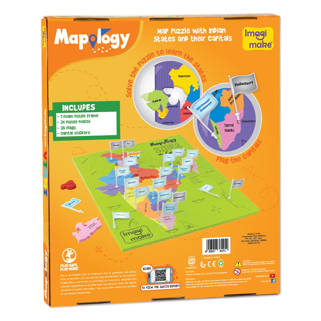 Gigtech Imagimake Mapology India with State Capitals - Educational Toy and Learning Aid for Boys and Girls 7 Imagimake Mapology India with State Capitals - Educational Toy and Learning Aid for Boys and Girls - India Map Puzzle - Jigsaw Puzzle, 25 Pieces, Kids