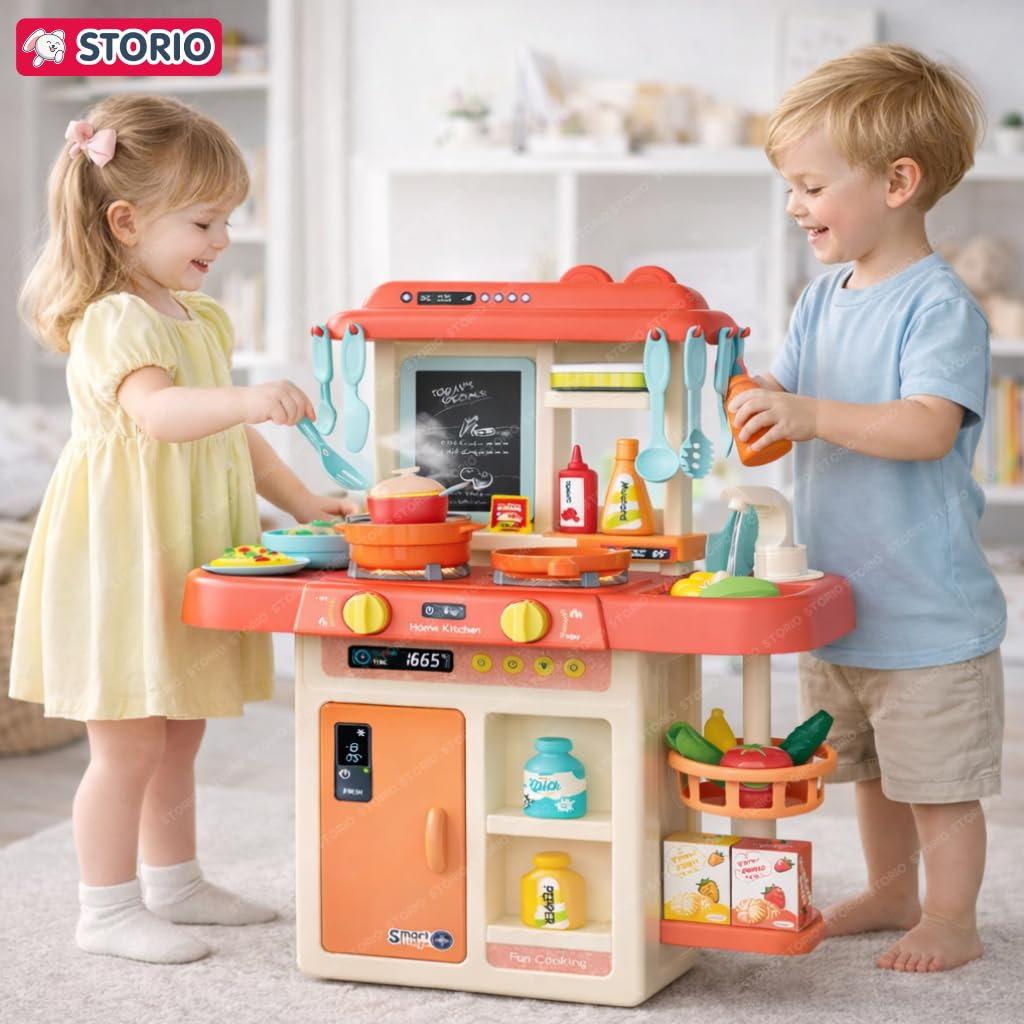 Gigtech kithen Set Light and Sound Pretend Play Toy Battery Operated with Accessories 3 Storio Toys Kitchen Set for Kids Girls Big Cooking Set Light and Sound Pretend Play Toy Battery Operated with Accessories, acrylonitrile butadiene styrene, Pink