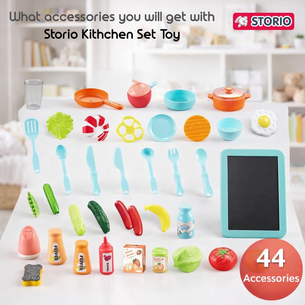 Gigtech kithen Set Light and Sound Pretend Play Toy Battery Operated with Accessories 4 Storio Toys Kitchen Set for Kids Girls Big Cooking Set Light and Sound Pretend Play Toy Battery Operated with Accessories, acrylonitrile butadiene styrene, Pink