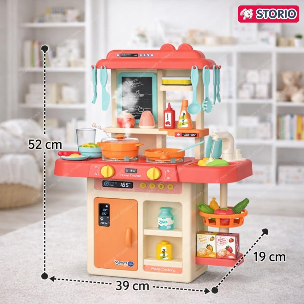 Gigtech kithen Set Light and Sound Pretend Play Toy Battery Operated with Accessories 7 Storio Toys Kitchen Set for Kids Girls Big Cooking Set Light and Sound Pretend Play Toy Battery Operated with Accessories, acrylonitrile butadiene styrene, Pink