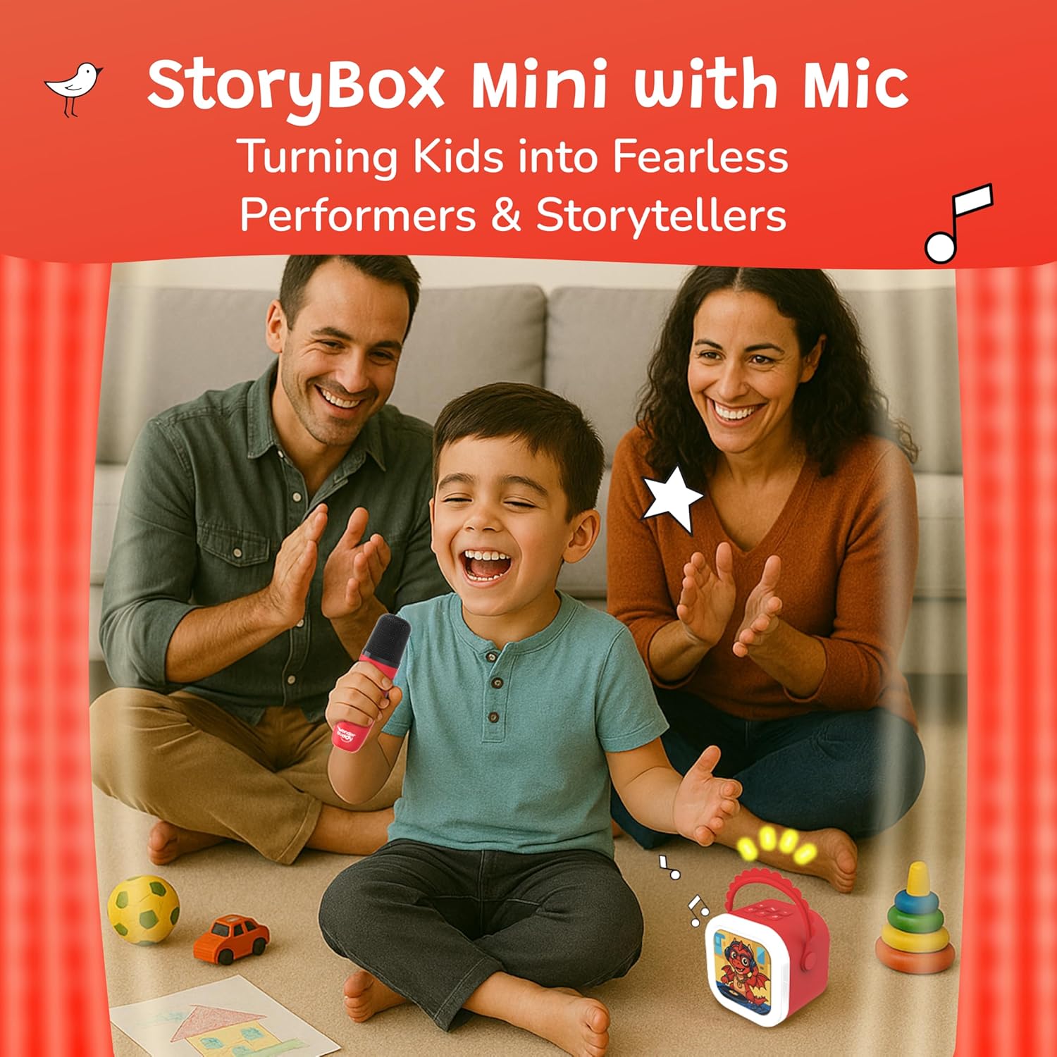 Gigtech StoryBox Mini, 200+ Stories & Rhymes Preloaded, Mic for Singing, RGB Lights 4 WonderBuddy StoryBox Mini, 200+ Stories & Rhymes Preloaded, Karaoke Mic for Singing, RGB Lights, Kids Speaker, Musical Toy, Best Gift for 3-5 yr Kids - Dragon with Mic