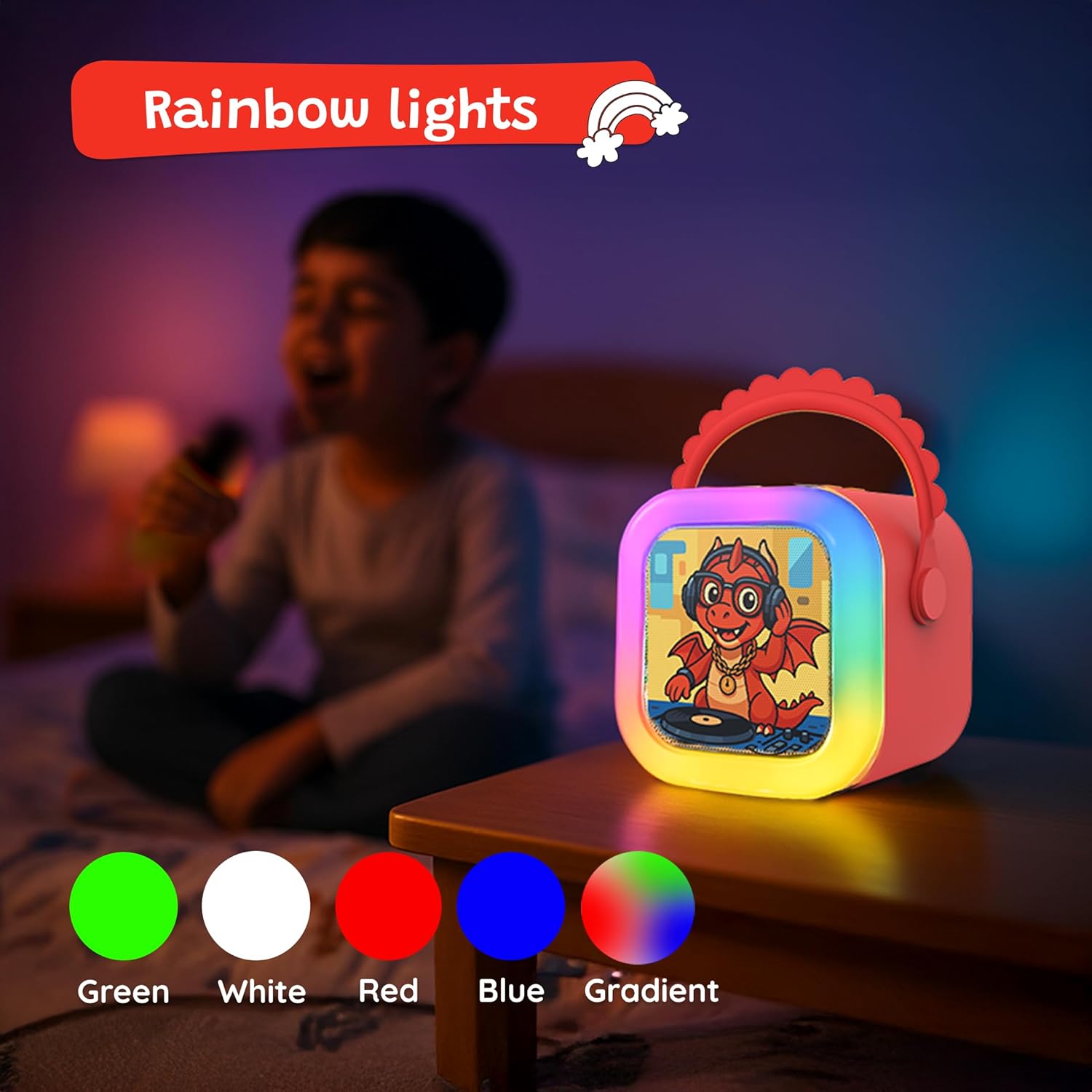 Gigtech StoryBox Mini, 200+ Stories & Rhymes Preloaded, Mic for Singing, RGB Lights 7 WonderBuddy StoryBox Mini, 200+ Stories & Rhymes Preloaded, Karaoke Mic for Singing, RGB Lights, Kids Speaker, Musical Toy, Best Gift for 3-5 yr Kids - Dragon with Mic